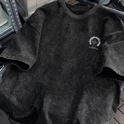 Men's Summer 100% Cotton Washed Black T Shirt  Funny Pattern Print Comfortable Soft Breathable Suitable Daily Wear Layering