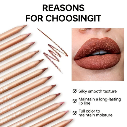 Matte Nude Lip Liner Pigmentation Long-Lasting Waterproof /Pencil Formula, Lip Pencil for Precise Lip Line, Lip Glossy Effect