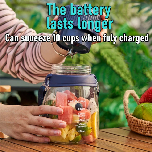 Multifunctional Mini Electric Portable Juicer Blender, 1100ml USB Travel Handheld Fruit Smoothie Shakes Juicing Cup