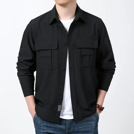 Men's Casual Shirt High Elastic Slim Fit Solid Color Spring Business Fashion Versatile Workwear Cross-Border Pure Color