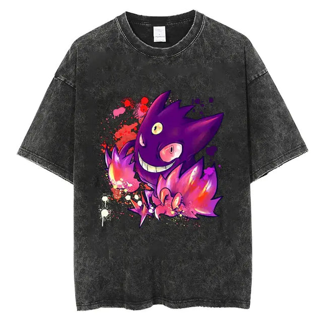 Pokemon Gastly Haunter Gengar Evolution Watercolor Vintage Washed T Shirt 2026  Oversized Graphic Tee for Men Women Casual Tops