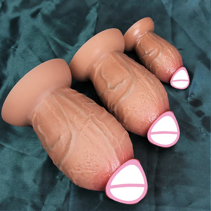 Realistic Soft Brown Thick Dildo 3 Sizes Huge Fake Penis Double Silicone Cock Woman Man Masturbation Suction Cup Anal Sex Toys