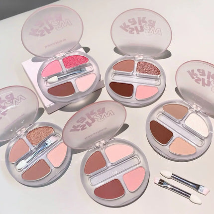 4 Colors Shimmer Matte Eyeshadow Palette Nude Rose Pink Glitter Pigment Eye Shadow Lasting Waterproof Makeup Palette with Brush