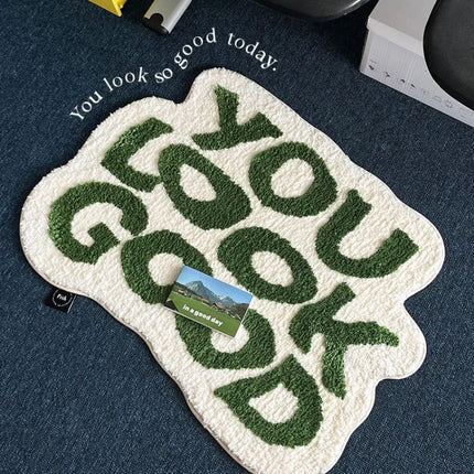 VIKAMA Alien Letter Imitation Cashmere Carpet, Room Decoration, Soft Bedroom Bedside Rug, Living Room Mat, Home Decoration
