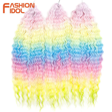 FASHION IDOL 22 Inch 300g 3PCS Ariel Curl Hair Water Wave Twist Crochet Hair Synthetic Ombre Brown Fiber Braiding Hair Extension