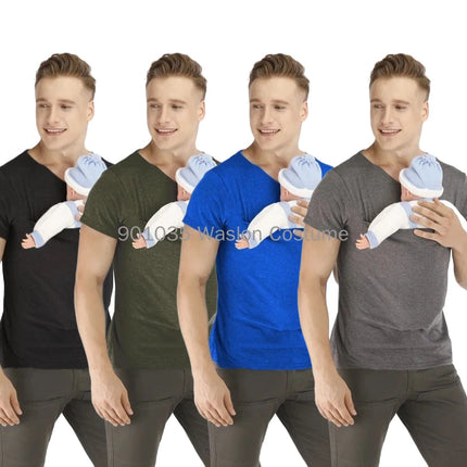 Adult Safety Kangaroo Pocket T Shirt Carrier Pregnancy Clothes Summer Short Sleeve Mother Father Top for Feeding Big Daddy Shirt
