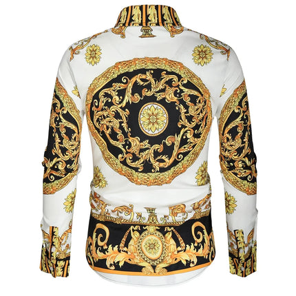 2023 New Men's 3D Digital Print Fashion Slim Fit Long Sleeve Shirt Smooths Your Silhouette Cross-Border Wholesale