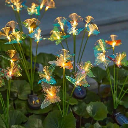 1PC Solar powered 6 head butterfly fiber optic iridescent lawn light, outdoor courtyard garden landscape decoration light