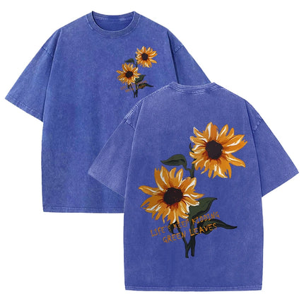 Lift Is Good Beautiful Sunflower Print Washed T-Shirts Women Soft Cotton T-Shirt Street Creative Short Sleeve Summer Casual Tops