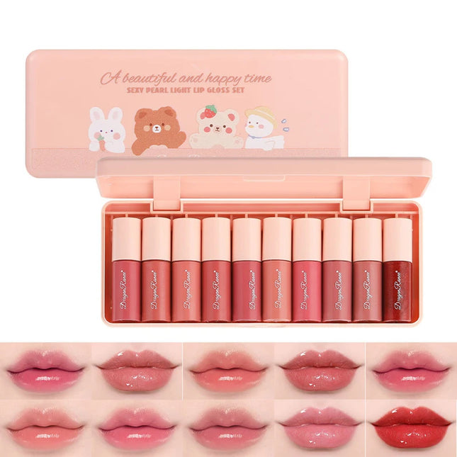 Mini 10 Colors Liquid Lip Gloss Waterproof Non-stick 24 Hours Long Lasting Mirror Lipstick Set Lip Gloss Cosmetic Makeup Care