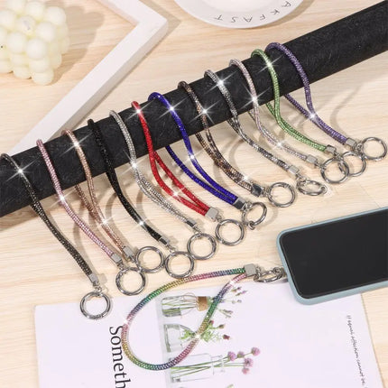 Glitter Bling Bling Keychain Bright Rhinestone Phone Lanyard Diamond Wrist Straps Hanging Cord Diamond Crystal Anti-lost Rope