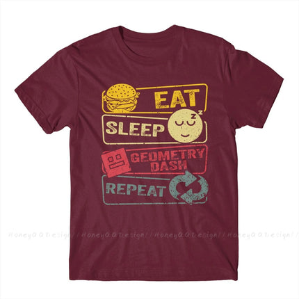 Geometry Dash Repeat Retro Vintage Print Cotton Shirt Hombre Geometry dash Men Streetwear Adult Tee Unisex O Neck Women T-Shirt