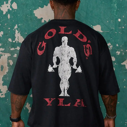 Golds Gym New Cotton Tees Mens Printed T-shirt - Suitable for Daily Workouts Fitness Cotton Slim Short Sleeve Large-sized Tee