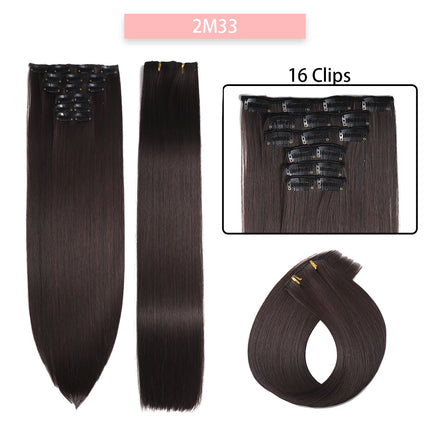 24Inchs 16 Clips in Synthetic Hair Extensions Long Straight Hairstyle Synthetic brown Black Hairpieces Heat Resistant False Hair
