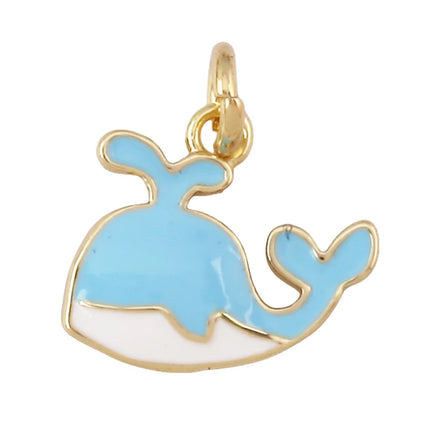 Enamel Fish Bone Squid Marine Sea Dalphin Charm Pendant,18K Real Gold Silver Plated Zircon Jewelry Finding Supplies S87 S75