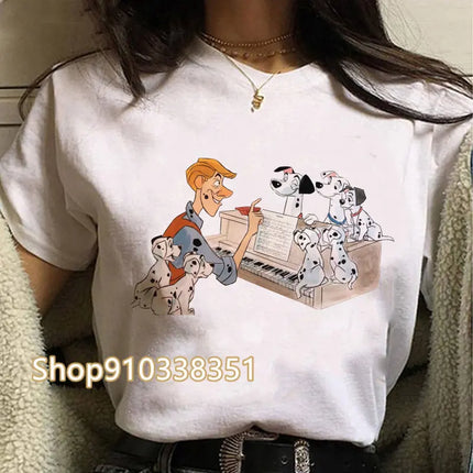 T-shirts Women Anime Tee Kawaii Animal Tshirt Dogs Graphic Cartoon 101 Dalmatian Short-sleeved Female Harajuku Clothes
