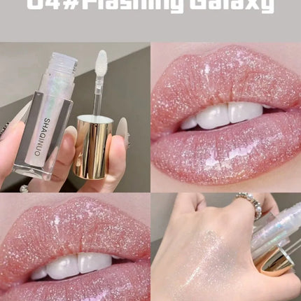 SHAQINUO Glittering Mirror Lip Glaze Set, Watery Shimmering Light Lip Gloss Makeup 6 Color, Hydrating Moisturizing, Long Lasting