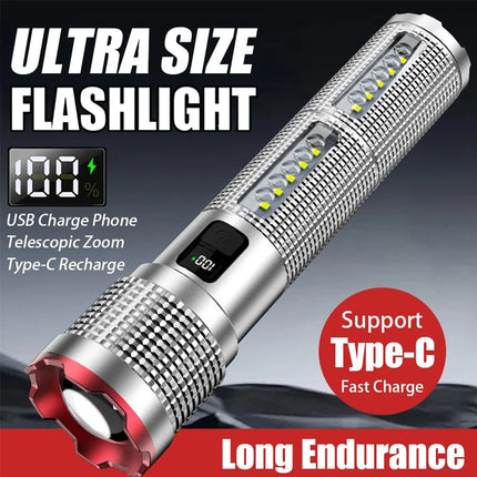 Super Bright LED Flashlight USB Rechargeable Torch Telescopic Zoom Handheld Flashlight Outdoor Camping Emergency Fishing Lantern