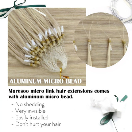 Moresoo Micro Link Hair Extensions Human Hair Micro Loop Hair Cold Fusion 50G Invisible Brazilian PreBonded Remy Micro Ring Hair