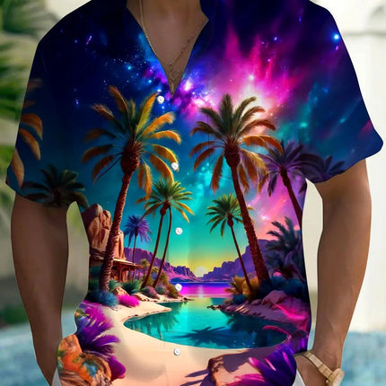 New Hawaii Spring/Summer Fashion Leisure Street Walk Tourist Beach Printed Full Open Short Sleeve Button Shirt, Quick Shipping