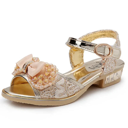 Girls Princess Shoes Summer Children High Heels Open-toe Party Wedding Toddlers Sandals Non-slip Kids Causal Sequins Beach Shoes