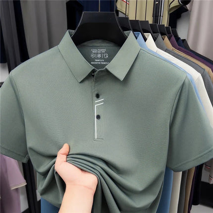 Men's Business Style Polo Shirt Cool Fabric Wrinkle Resistant Short Sleeve Top For Office Work