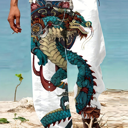 Spring Summer New Men's Cool Touch Trousers Dragon Print Stretch Breathable Trousers Hawaii Beach Drawstring Trousers