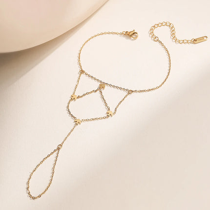Minimalist 18K Gold Plated Stainless Steel Hand Chain Starry Sky Finger Hand Bracelet Waterproof Fashion Women Jewelry