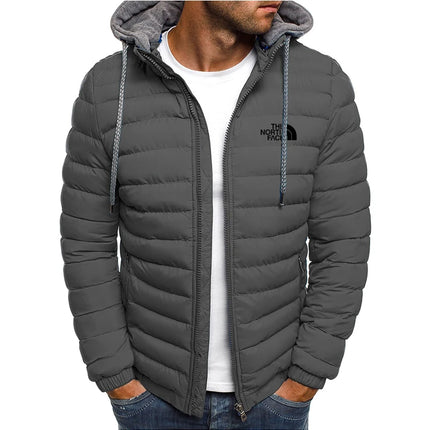 Men's hooded windproof jacket, warm parka coat, casual and comfortable, outdoor zip-up jacket, street fashion, camping, winter