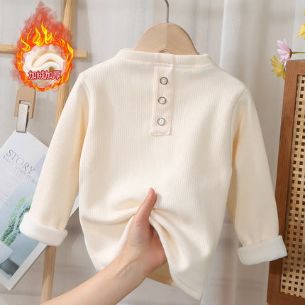 2025 New Kids Fleece Shirt Winter Warm Tops Boys Girls Fashion Casual Crewneck Tee Baby Thermal Clothes Trendy Outfit