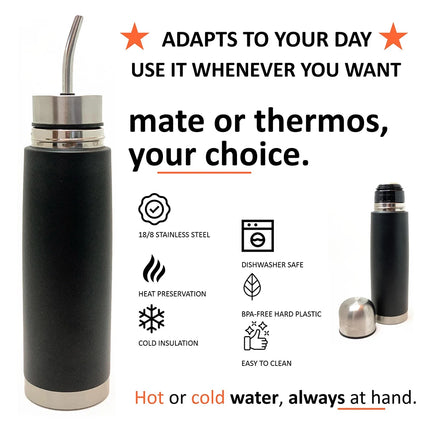 NEW Self-Serving Stainless Steel Mate Bottle, 2-in-1 Thermal Mate Cup with Built-in Bombilla, Yerba Mate Thermos all in one
