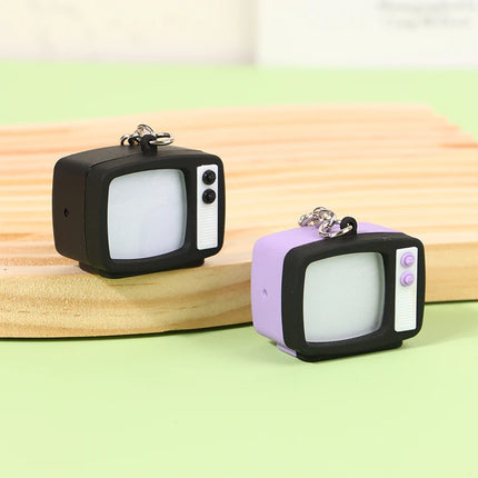 Mini Vintage TV Set Keychain Simulation LED Sound TV Model Keyring Creative Television Key Holder Bag Pendant Car Key Ring