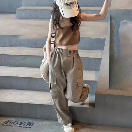 Soft and Comfortable Children Girls Loose-Fit Mosquito-Proof Pants Cargo Pants Multiple Pockets Fun and Functionality Kids Pants
