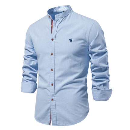 New Trendy Cotton-Linen Men's Business Shirt, Fashionable Solid Color Long-Sleeved Top.