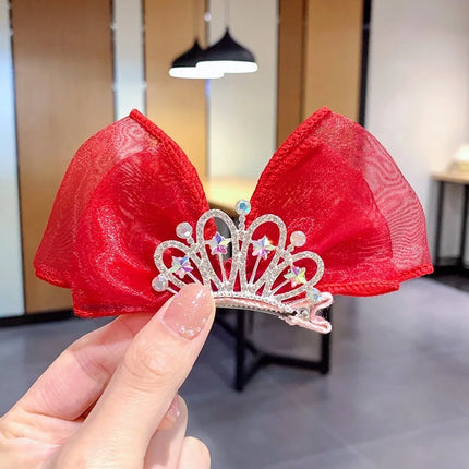 Pastel Rainbow Hair Bows Gradient Color Princess Crown Hair Clips Standing Bowknot Hairpin Kids Barrette Korean Hair Accessories