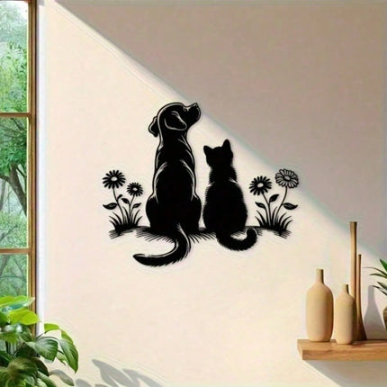 Minimalist Iron Wall Art Black Dog Cat Silhouette Dandelion Decor Indoor Outdoor Home
