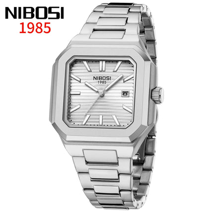 NIBOSI Luxury Square Fashion Men's Wristwatch Waterproof Luminous Date Week Quartz Men's Watches Stainless Steel Men's Watch Reloj