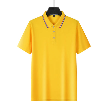 Men's Blue Polo Shirt Short Sleeve Contrast Collar Button Placket Business Casual 2026