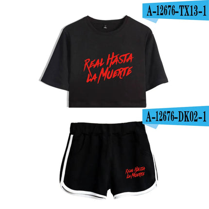 Fashion Youthful Print Anuel AA Women Sexy Short Sleeve Sexy Shorts+lovely T-shirts Dew navel Girl Sport suits Two Piece Set