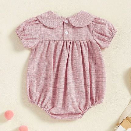Baby Girls Romper Puff Short Sleeve Doll Collar Plaid Infant Bodysuit Infant Summer Clothes