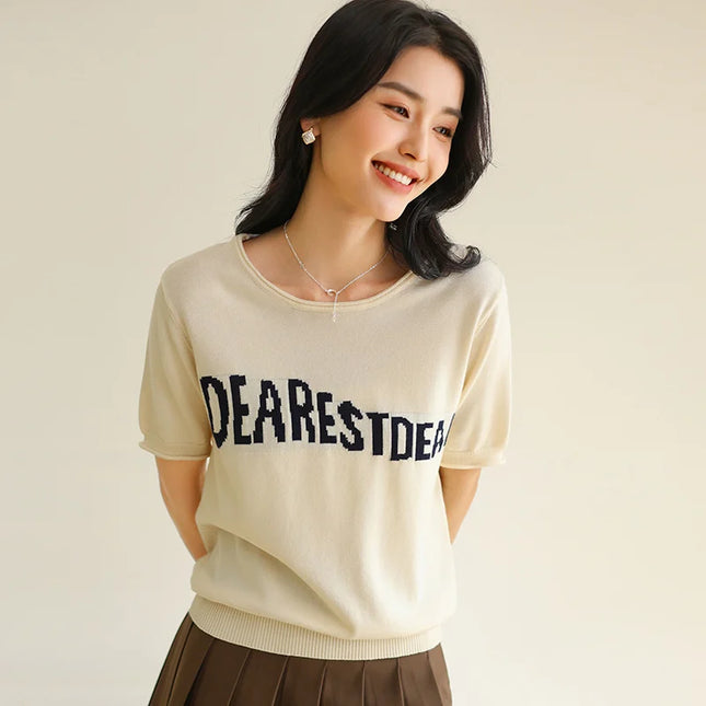 Women's Summer T-shirt 100% Pure Cotton Casual Solid O-neck Pullover Loose Fit Short Sleeve Fashion Sweater