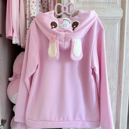 Japanese Kawaii Coat Rabbit Ear Hooded Subculture Kawaii Y2k Sweatshirts Casual Fashion Sweet Coats Ropa Mujer Women Clothing