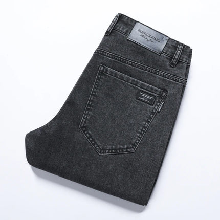 Korean Style Men's Black Slim Fit Straight Jeans Summer Stretch Comfortable Soft Casual Denim Pants for Daily & Streetwear