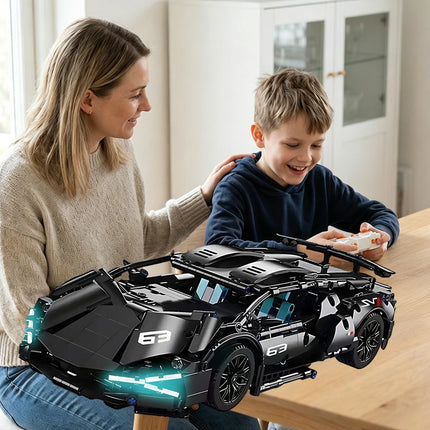 Motor Version 1:14 Scale RC Technic MOC Car,1280PCS DIY Bricks Remote Control Sports Car Building Construction Set