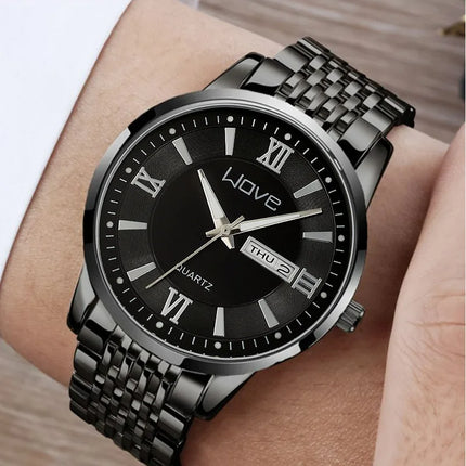 UTHAI Men's Watch High End Calendar Luminous Steel Wristband Fashion Trend Classic Business Quartz Watch Clock Gift