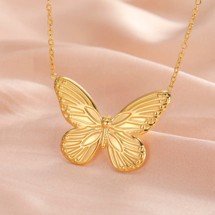 Lucktune Gold Color Butterfly Pendant Necklace Women's Stainless Steel Necklace Fashion Animal Jewelry Party Gifts Wholesale