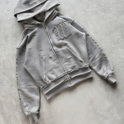 Trendy Creative Applique Letter Print Double Hat Design Women's Clothing Zippered Hoodie Loose Casual y2k hoodie girlfriend