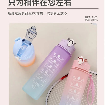 900ML Water Bottle With Time Marker Plastic Motivational Water Bottle with straw Drinking Bottle for Gym Sports Outdoor Travel