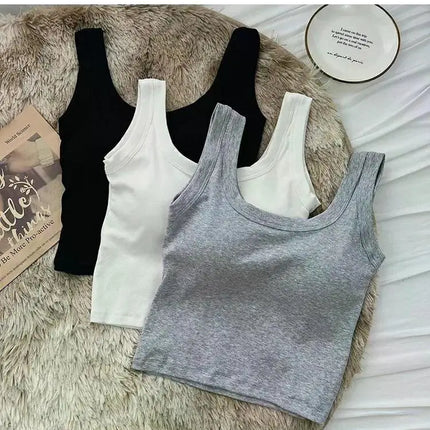 Women's Vest One-Piece No Steel Ring Cotton Chest Pad Wide Shoulder Sports Yoga Vest Underwear Black White Bra Tank Top Women