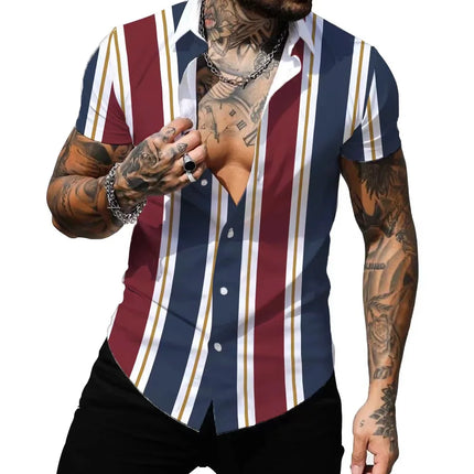 Hawaiian Men's Shirt Summer Fashion Sexy Striped Printed Shirts For Men Casual Tops Tee Male Clothing Oversized Camisa